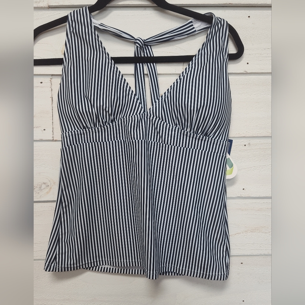 OP Ocean Pacific Navy and White Striped Halter Tankini